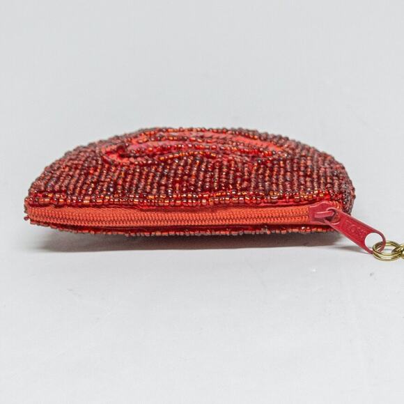 Coin Purse VINTAGE Red Lips Beaded & Sequenced Design Change Pouch Key Chain - Picture 4 of 4